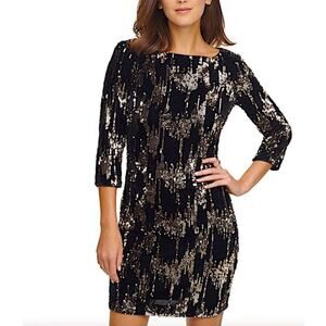 Eliza J black velvet  gold Sequined Shift Dress